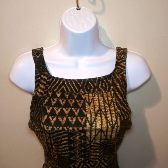 Vintage 1990's/Y2K Tribal Print Baja Blue Tan/Black High-Cut One Piece Swimsuit - Picture 2 of 12